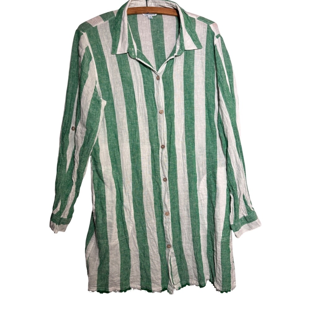 Blue Island Womens M Striped Linen Blend Shirt Dress Beach‎ Pool Coastal Casual